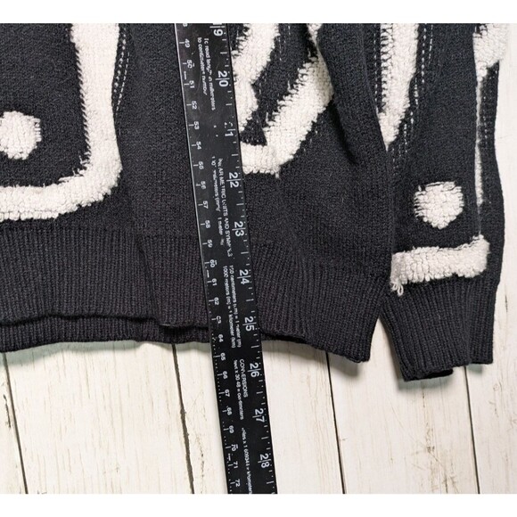 Black White Pixel Dinosaur Sweater XL Quirky Graphic Knit Cozy Geek Goth Cute - Picture 4 of 9